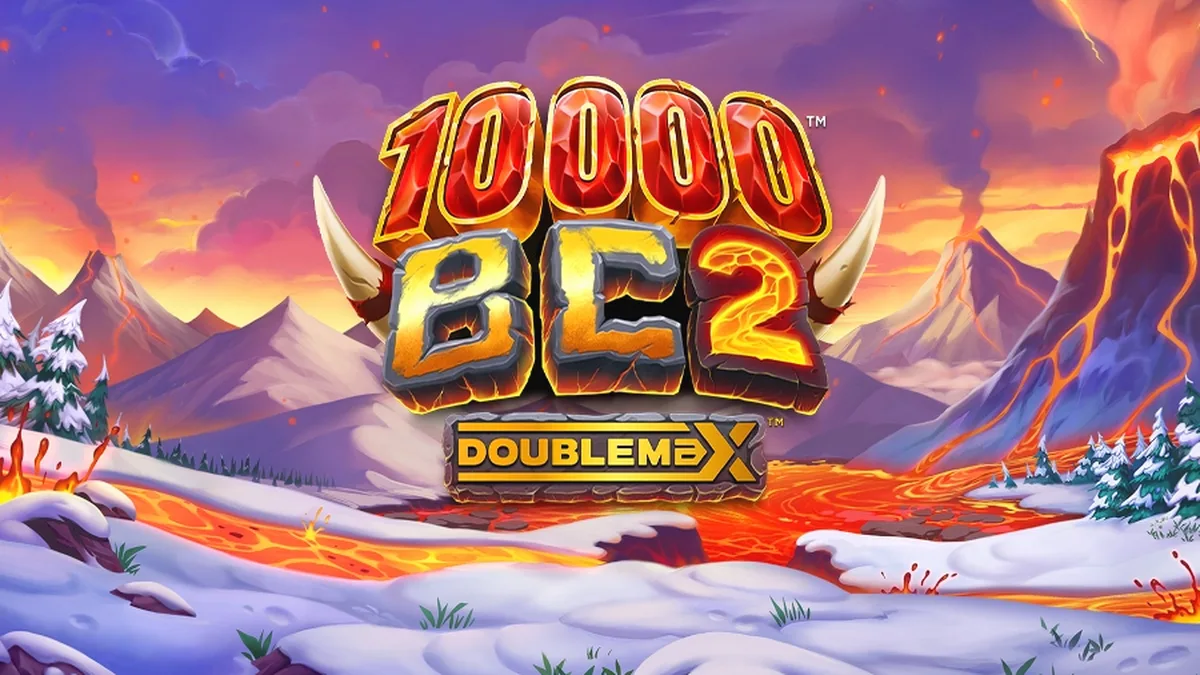 Tampilan visual slot 10000 BC DoubleMax 2 dengan tema prasejarah yang intens