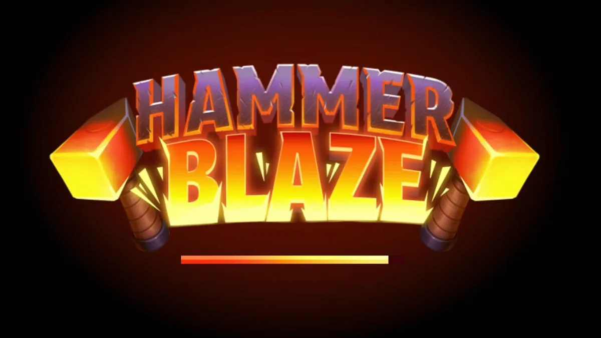 Tampilan visual slot Hammerblaze dengan tema bengkel dewa Yunani
