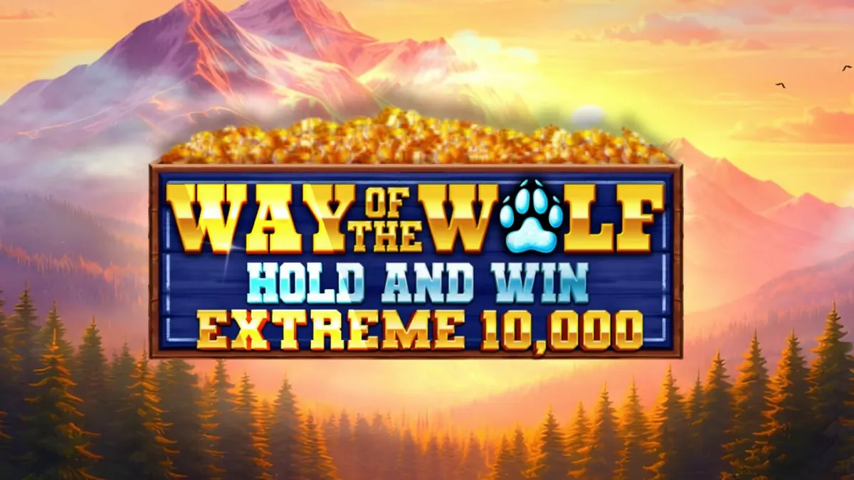 Tampilan visual slot Way of the Wolf Hold and Win Extreme 10,000 dengan latar hutan malam hari